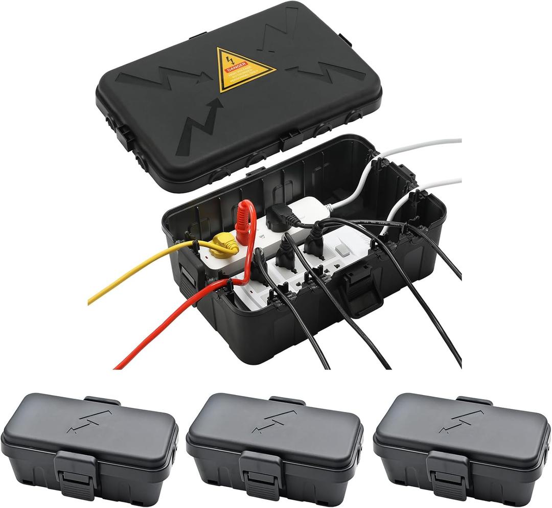 Hrensaw IP54 Large Outdoor Electrical Box w/ 8 Cable Seal Entry, Bundle w/ 3 Small Weatherproof Extension Cord Safety Box, Protect Power Strip, Timer Outlet Plug, Holiday Lights Decoration, Black