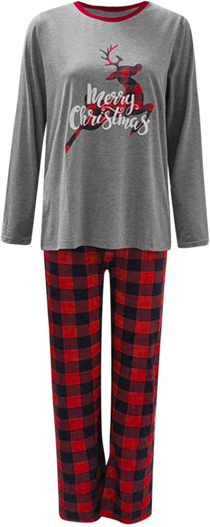 Mom and Daughter Matching Pajamas Christmas Graphic Christmas Deer Reindeer Funny Family Pjs Soft Pajamas Set Jammies Plaid Matching Pajamas for Couples Merry Christmas Xmas Santa Warm, C_red, Small