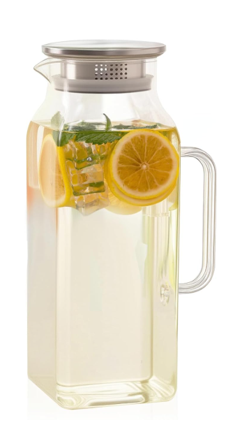 Hannadepot Glass Pitcher, 2L/68oz Glass Water Pitcher with Lid and Spout, Heat/Cold Resistant Borosilicate Glass Water Carafe for Coffee, Juice and Homemade Beverage 