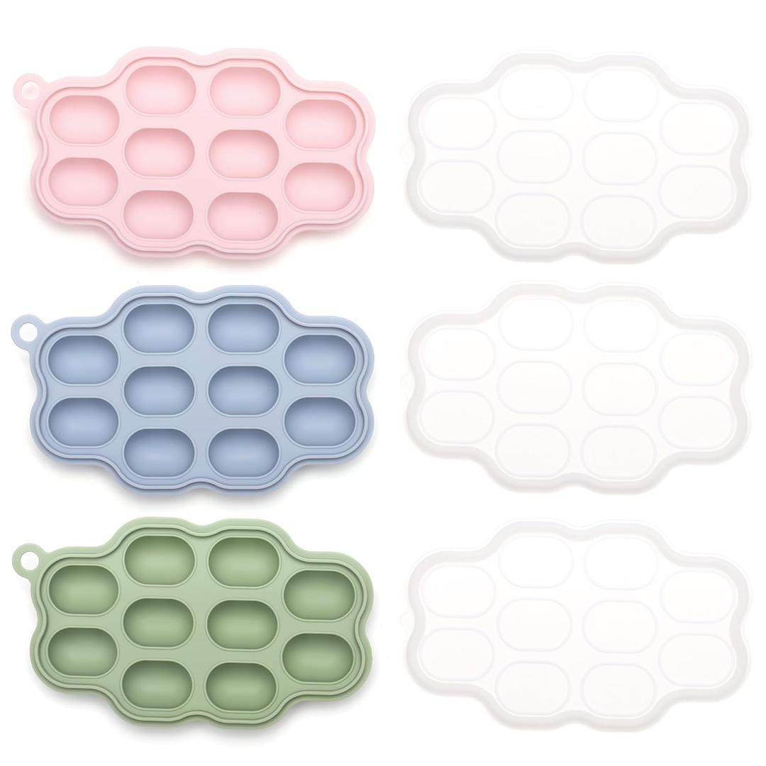 Silicone Nibble Freezer Tray (3 Pack), Kingkam Baby Breastmilk Popsicle Molds, Baby Fruit Feeder Teether Tray, Breast Milk Teether Pop Maker for Homemade Baby Food