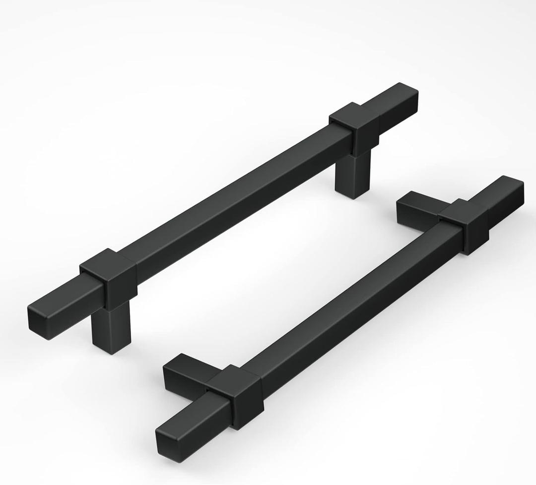 goldenwarm 10 Pack Cabinet Pulls Black Matte Black Drawer Pulls for Cabinets Square Matte Black Cabinet Handles for Kitchen Cabinet Hardware Black Pulls 5 Inch Hole Centers