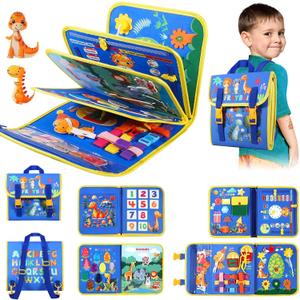 FREYBLI Toddler Busy Board, Montessori Toys for Boy Birthday Gift, Educational Quiet Activity Busy Book for Toddlers, Travel Toys for Airplane Car (Blue)