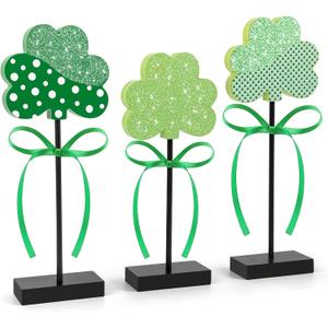 3 Pieces St. Patrick's Day Tiered Tray Decor, St. Patrick's Table Decor Shamrock Wooden Set, Irish-Themed Shamrock Decor, Green Lucky Shamrocks for Home Decor (Light Green)