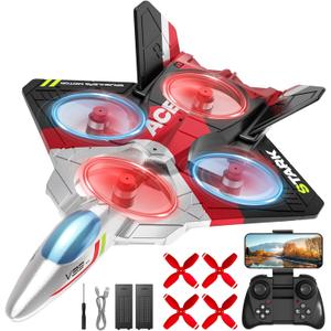 4DRC V39 RC Plane with Camera for Adults Kids, RC Airplane Fighter Jet 2.4GHz RTF Glider Aircraft Plane Toys, Waypoint Functions, Altitude Hold, Gesture Selfie,3D Flips,2 Batteries, Red