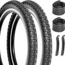2-Pack Kids Bike Tires Set: Hycline 20x2.125 Inch (57-406 mm) Folding Replacement Puncture-Resistant Bicycle Tires and Pair 20-inch Inner Tubes with Tire Levers for BMX, MTB or Kids Children Racing