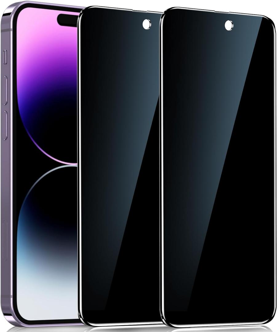 YMHML 2 Pack for iPhone 14 Pro Max Privacy Screen Protector, Upgrade Anti Spy Tempered Glass Privacy Screen for iPhone 14 Pro Max (6.7 Inch), Scratch Resistant Case Friendly