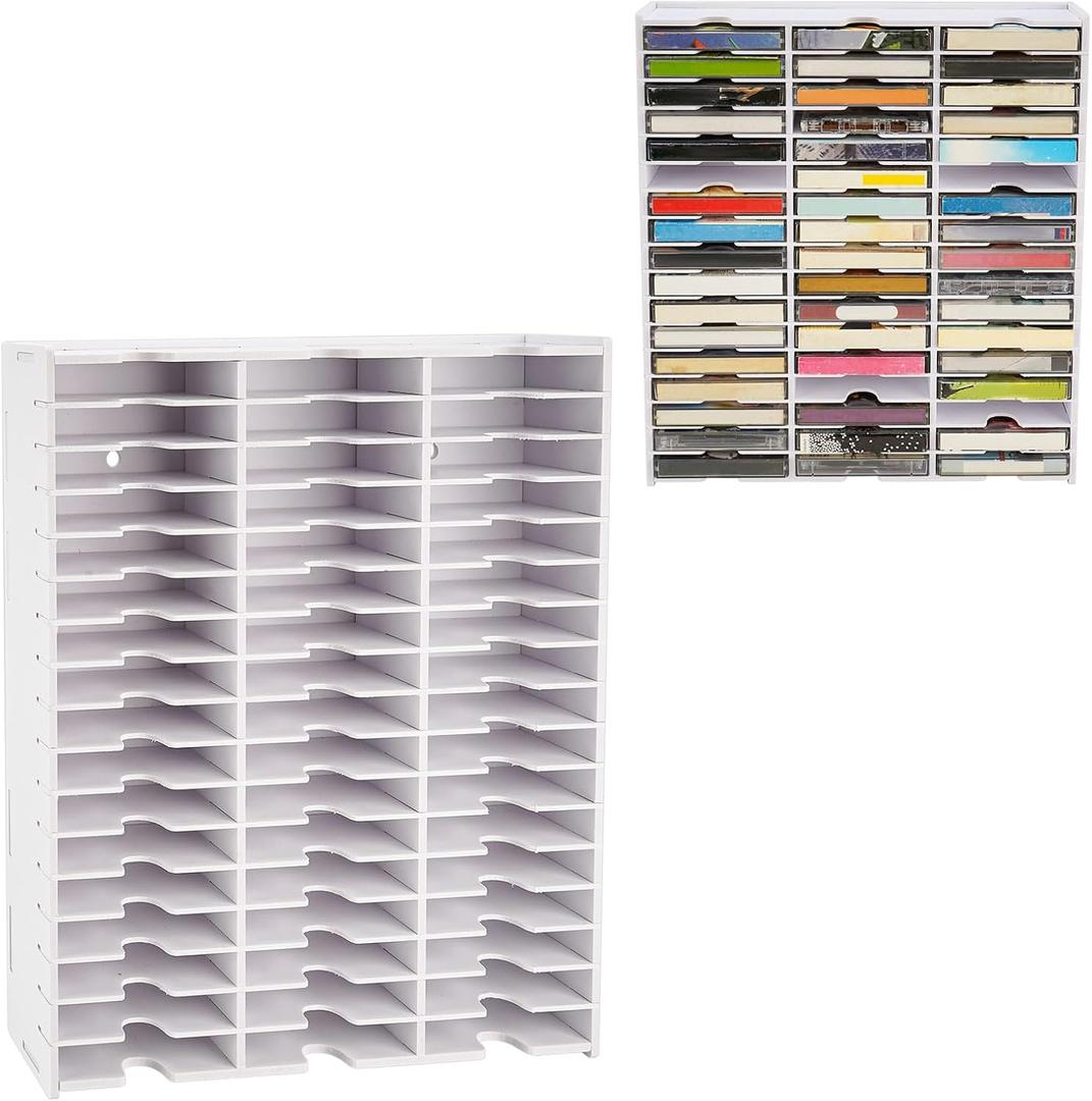 SANFURNEY 51-Slot Cassette Tape Storage, Desktop Rack Audio Tape Organizer, Wall-Mounted Cassette Holder-White