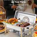 VEVOR Chafing Dish Buffet Set,8 Qt 2 Pack, Stainless Steel Chafer with 4 Half Size Pans, Rectangle Catering Warmer Server with Glass Lid Water Pan Folding Stand Fuel Holder, for Wedding Party Banquet