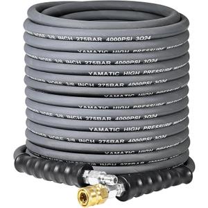 YAMATIC 4000 PSI Pressure Washer Hose 50FT x 3/8", Swivel Quick Connector  Steel Wire Braided, Kink-Free & Non-Marking Rubber Jacket (Gray)