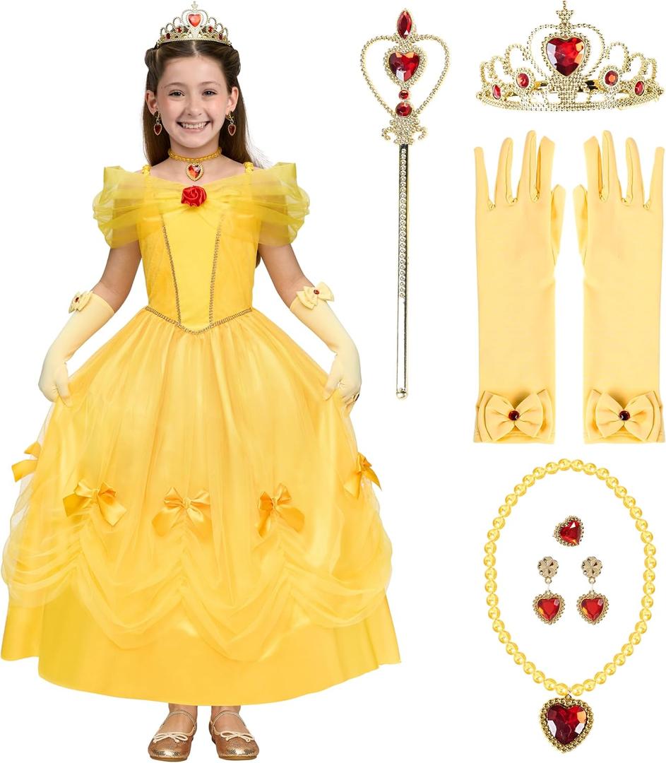 Spooktacular Creations Halloween Kids Yellow Princess Costume, Princess Corwn Dress Up for Girl Toddler Halloween, Birthday (Medium(8-10 yrs))