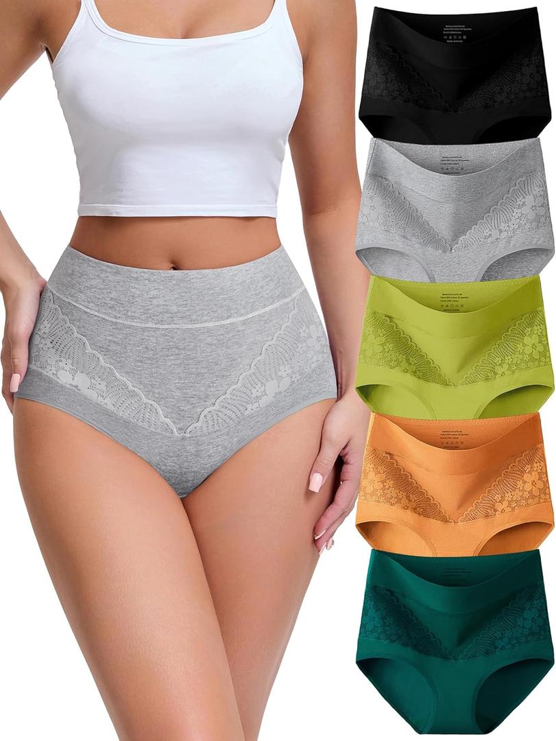 MISSWHO High Waisted Cotton Women Underwear Tagless Soft Full Coverage Briefs Ladies Panties (Regular, Plus Size) (Small)