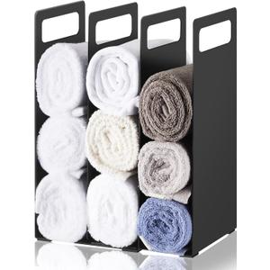 LEIFIDE Set of 2 Interlocking Towel Organizer Metal Bathroom Towel Storage Rack Shelf Dividers Organizers for Closet Home Space Saving (Black)