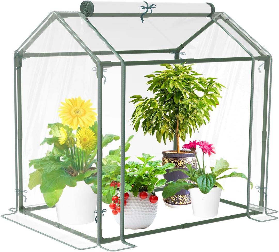 Mini Greenhouse for Indoor Outdoor Plants, Durable Green House with Roll-up Zipper DoorGrow Plant House Tent with Transparent PVC Cover 33.5x23.2x32.5