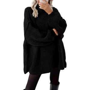 BTFBM Sweaters for Women Fall 2026 Long Sleeve Mock Neck Cable Knit Oversized Sweater Pullover Tops Thick Winter Clothes (X-Small, Black)