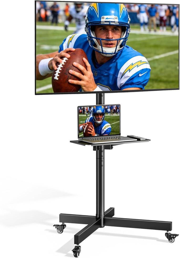 Heavy-Duty Rolling TV Stand for 23-60 ScreensSupports 121 lbs (99 lbs TV + 22 lbs Shelf), Stable Mobile TV Cart with Adjustable Shelf & Tilt, Portable TV Stand on Wheels, Max VESA 400x400