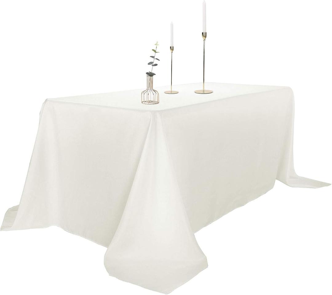 Ascoza 2pack 90x132 Inch Ivory Rectangular Tablecloth 8 Feet Table Cloth in Polyester Fabric for Wedding/Banquet/Restaurant/Parties