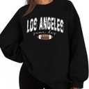 Football Sweatshirt Women Los Angeles Graphic Shirts Oversized Print Sweatshirts Loose Casual Tops (Black, L)