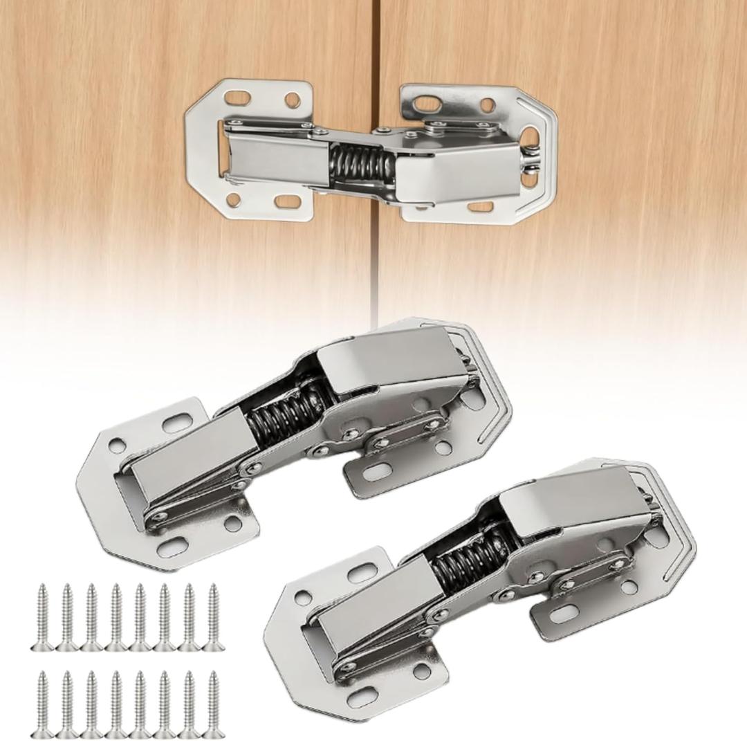 2PCS Soft Close Cabinet Hinge, No Pre-Drilled Cabinet Hinges, Surface Mount Kitchen Cabinet Hinges for Cabinet Doors with Screws