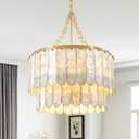 Modern 5-Light Shell Chandelier, 2-Tiered Faceted Pendant Light with Gold Metal Frame, E26 Lighting Fixture for Dining Room, Bedroom, Living Room, 20.5 Inches
