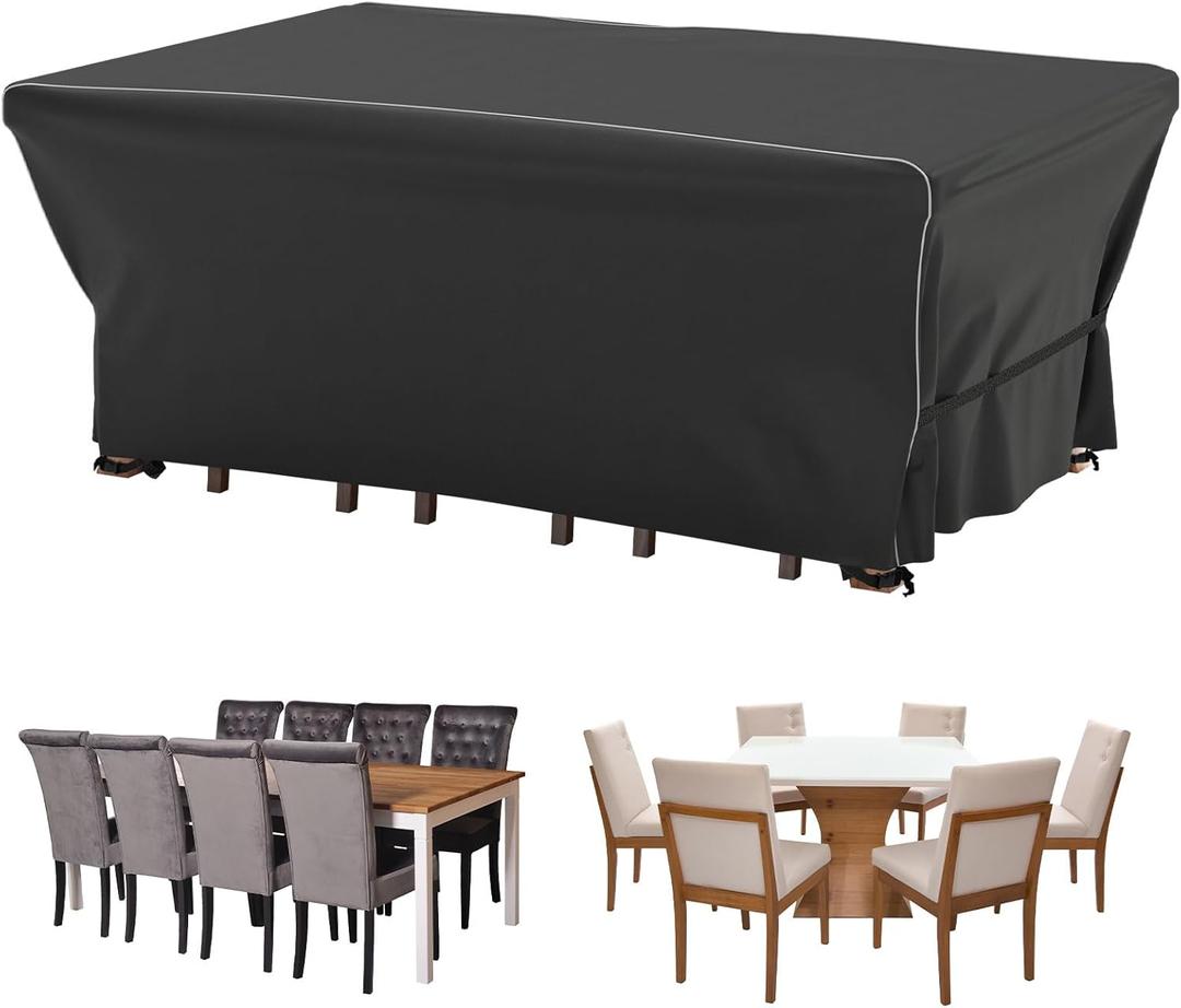 Velway Patio Furniture Set Cover - Heavy Duty 420D Waterproof Weatherproof Sofa Couch Set Covers Garden Dining Table Chair Set Cover with Reflective Tape Rectangular 95"L x 64"W x 39"H - Black
