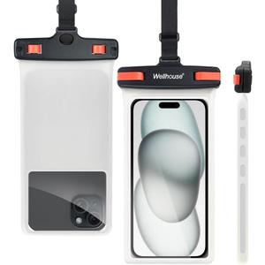 wellhouse Waterproof Phone Pouch, Waterproof Phone Case for iPhone 16 15 14 13 12 Pro Max XS Samsung, IPX8 3D Cellphone Dry Bag Beach Essentials (1 Pack - Black/Red Clasp7.0, 7 inch)