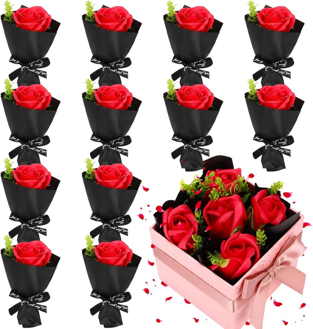 12 Pcs Valentine's Day Plastic Rose Bouquet Artificial Mini Preserved Rose Bouquet Mini Fake Foam Single Flower Gift for Women Girlfriend Mom Wife Grandma Anniversary