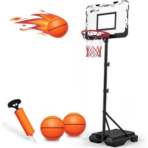 Kids Portable Basketball Hoop, Adjustable Height 38-75in/3.2-6.2FT Tall Toddler Basketball Toy, Fillable Base, Indoor Outdoor Backyard Pool Sport Game Gift for Boy Girl Ages 3 4 5 6 7 8 Years Old