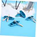 Sewroro 6 Pcs Miniature Rowboat, Wooden Boat Mini Rowboat Blue Wood Boat with Oars Canoe Model Figurines for Fairy Garden Home Decor (6.20X2.00X1.00CM, Assorted Color)