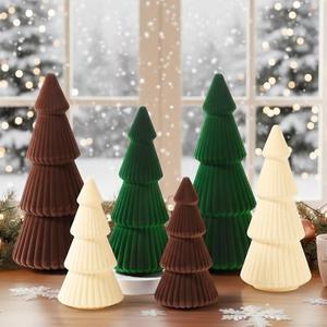 Thyle 4 Piece Brown Christmas Ornaments Velvet Christmas Tree, Cone-Shaped Indoor Xmas Decoration Centerpieces for Table Shelves, Living Room Home, Cabinet Mantel Decorations
