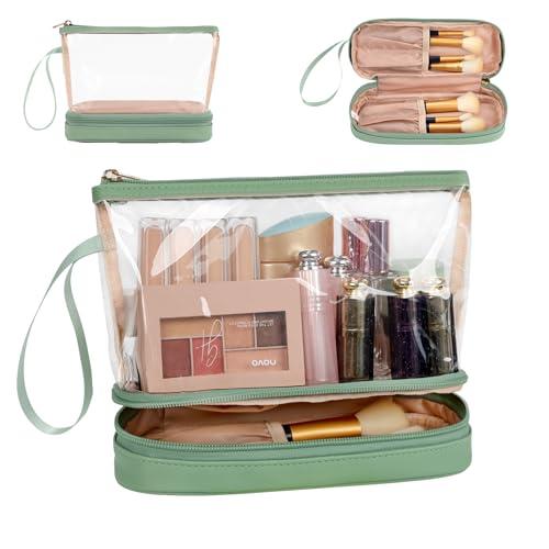 Ethereal Clear Makeup Bag, Green TSA Approved Toiletry Bag with Brushes Compartment Small Travel Make up Bags for Women