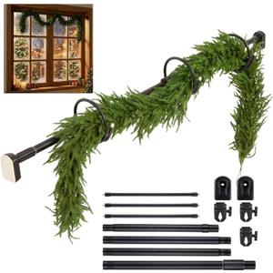 Suncalla 2 Pcs Garland Hanger for Front Door with 6 ft Christmas Pine Garland for Mantel Wreath Holder for Door Frame Adjustable Fits 32"-67" Width for Christmas Holiday Decoration, No Nails or Screws