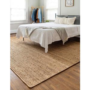 Hand Woven Jute Area Rug 8x10 Feet Rectangle - Handcrafted Braided Design, Indoor & Outdoor Reversible Natural Fiber Rug - Rustic Farmhouse Carpet for Living Room, Hallway, Bedroom (Natural, 8'x10') (Beige)