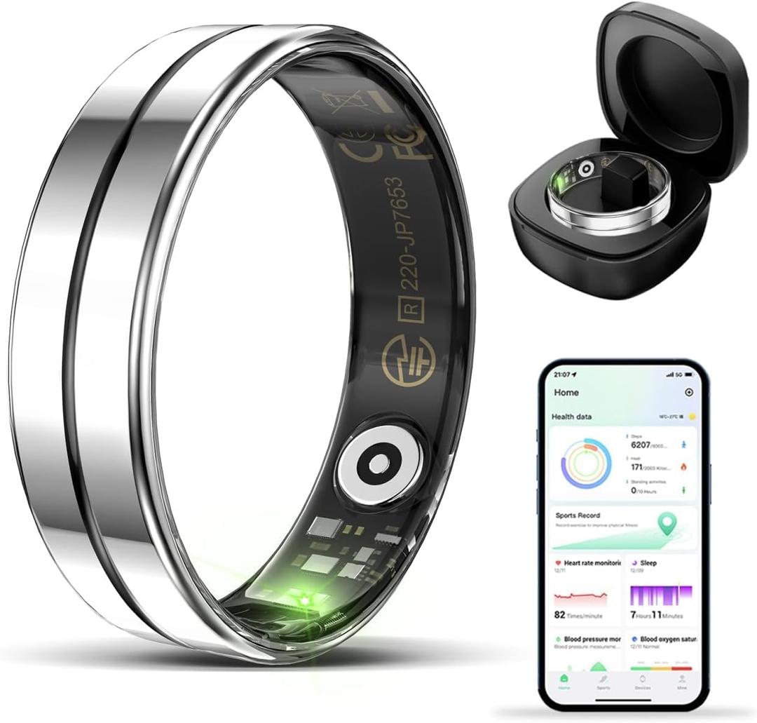 Smart Ring Health Tracker for Women Men, Sleep Tracker Ring Sleep Waterproof Tracking Wearable Long Battery Fitness Ring Fitness Tracker Health Rings for Activity Trackers Family Care (Silver, 11)