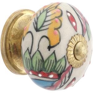 Dresser Knobs for Cabinets and Drawers - Handmade Ceramic Kitchen Cupboard Wardrobe Pull Handle Countryside Boho Decor Furniture Hardware - Multicolor Leaf - Pack of 4