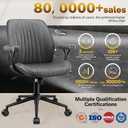 HeroSet Leather Office Chair with Removable Armrests, Mid Back Ergonomic Desk Chair with Lumbar Support, Adjustable Height Rocking Swivel Executive Chair for Home Office, Dark Gray, 21 Inches X 21 Inches X 39 Inches
