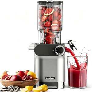 Anybear Cold Press Juicer 200W Masticating Slow Juicer 4.3" Large Feed Chute Fit Whole Fruits Vegetables | Upgraded Auger | Tritan Material | BPA Free | Juice Recipes (Silver Gray)