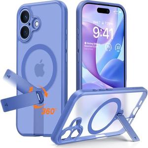 TORRAS Magnetic 360° Spin Stand Case for iPhone 16 Case, [Full Camera Protection][Fit for MagSafe][16FT Mil-Grade Drop Protection] Slim Blue Case for iPhone 16 Phone Case (6.1"), Translucent Blue