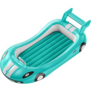 QPAU Blow up Inflatable Toddler Travel Bed with Sides, Toddler Air Mattress for Camping, Traveling, Hotel, or Home Use, Hand Pump Included (Cyan)