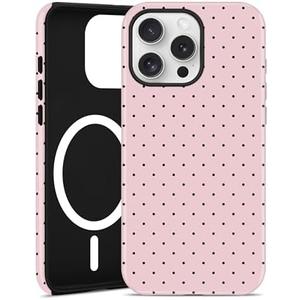 Jusy Compatible with MagSafe Polka Dot Case for iPhone 16 Pro Max, Cute Aesthetic Polka Dots Magnetic Phone Case, Soft TPU and Hard PC Protective Phone Cover for Women Girls（Matte） - Pink