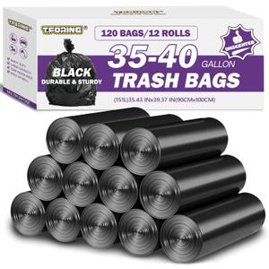 35-40 Gallon Black Trash Bags 120 Count - 35" x 40" Large Garbage Bags, 30+ Gallon Strong Trash Can Liners for Home, Commercial Use,Yard Waste, Bulk