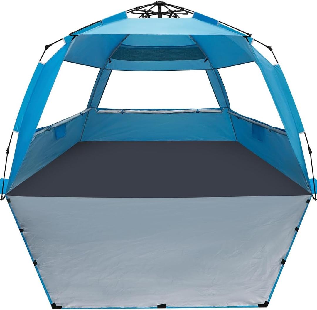 WhiteFang Deluxe Pop Up Beach Tent Sun Shade Shelter for 3-4/5-6 Person, UV Protection, Extendable Floor with 3 Ventilating Windows Plus Carrying Bag, Stakes, and Guy Lines