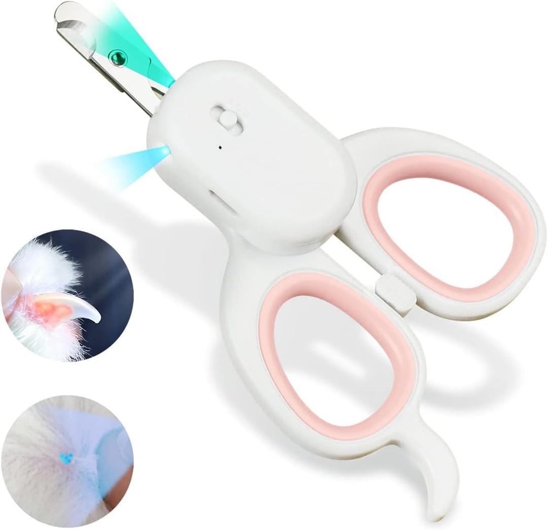 PAKEWAY Pet Nail Clipper with LED & -U-V Light, Cat Claw Trimmer with Ultra Bright LED Light for Nail Bloodline to Avoid Over Cutting, Sharp Angled Blade Grooming Tool for Dog Cat Rabbit Small Animals (Pink)