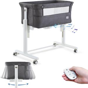VaVaSoo Rocking Bassinet for Baby, Automatic Electric Bedside Bassinet, 5 Heights Adjustable Baby Bedside Sleeper for Infant 0-6 Months, Auto Rocking Crib on Wheels, Dark Grey