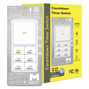 Minoston Countdown Timer Switch with Dimmable Indicator, 30 Min Wall Bath Fan Timer Switch for Bathroom Exhaust Fan and Light, 1-5-10-15-20-30 Minute, Neutral Wire Required, 120V, White (MT13N)