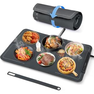 Warming Mat For Food Extra Large- 24"x16" Electric Warming Trays for Buffets Party, Food Warmers For Thanksgiving, Christmas House Warming Gift, Portable Heating Mat with 9 Temp Settings & 6H Timer (Gray)