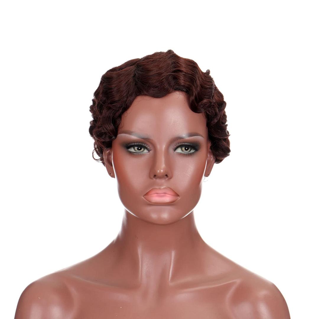 Short Finger Wavy Cute Natural Retro African Wigs for Women Mommy Wig in Black (2/33#)