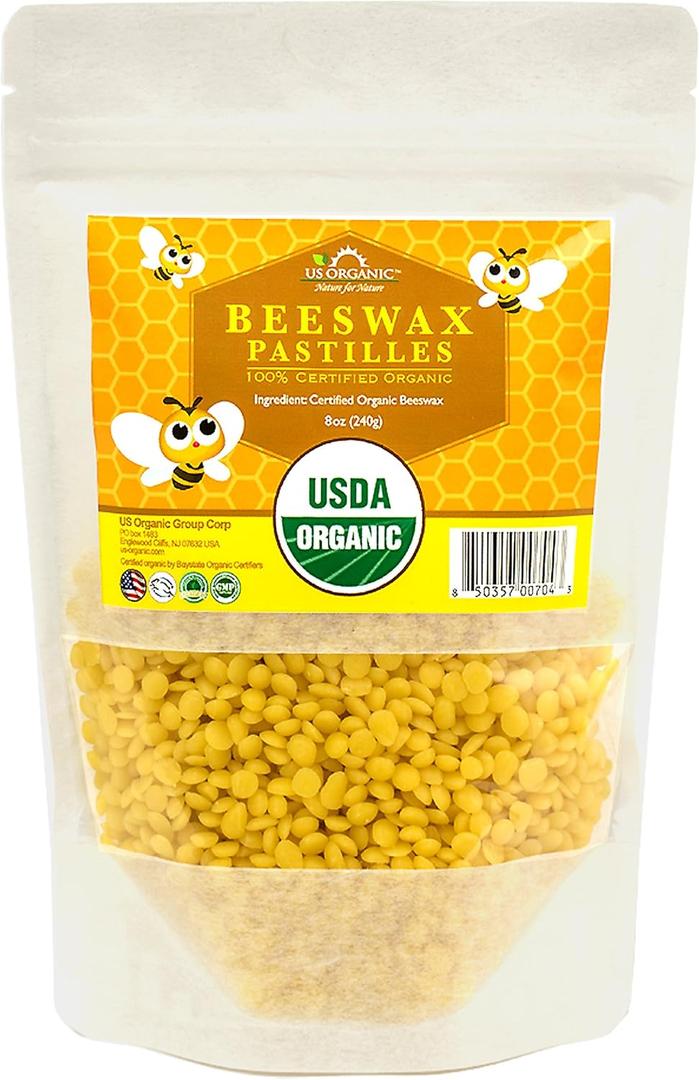 US Organic Beeswax 100% Pure Yellow Pastilles, USDA Certified, 8 Ounce Medium Pack