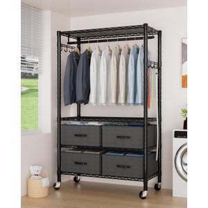 VyGrow Clothes Rack, Heavy Duty Clothing Rack for Hanging Clothes, 4-Tier Adjustable Closet Organizer with 4 Drawers | Hanging Rod | Side Hooks | Load 445lbs | 15.7" D x 35.4" W x 74.1" H