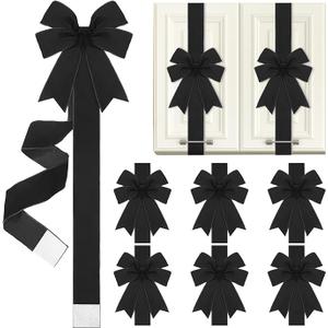 Daifunli 16 Pcs Black Velvet Christmas Cabinet Ribbons Bows for Kitchen 78.7 Inch Large Christmas Door Ribbon Cabinet Bows for Gifts Xmas Tree Home Wall Furniture Party Decorations
