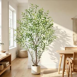 6ft Olive Trees Artificial Indoor, Tall Faux Olive Tree with Realistic Leaves and Lifelike Olives Fruits, Large Fake Silk Plant for Living Room Office Bedroom Balcony Home Decor